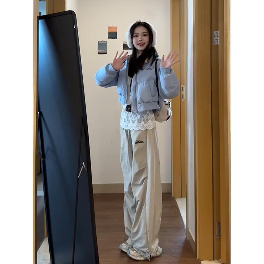 美式高街辣妹XCL皱0弯刀休褶闲裤女225春季宽松显瘦高腰阔裤腿拖