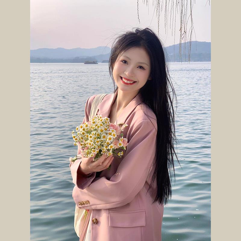 粉色西装外女小个XZ06-8子25新款春秋季高级感20气质休闲百搭韩系