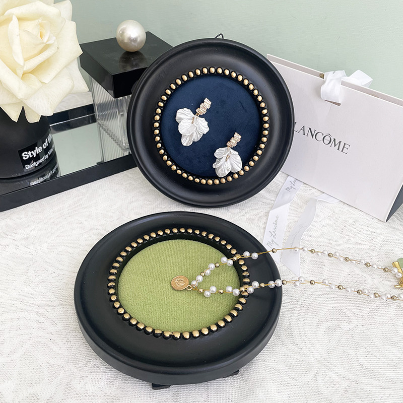 耳环收纳道具拍摄摆件耳钉首饰展示架复古相框项链饰品绒布黑圆