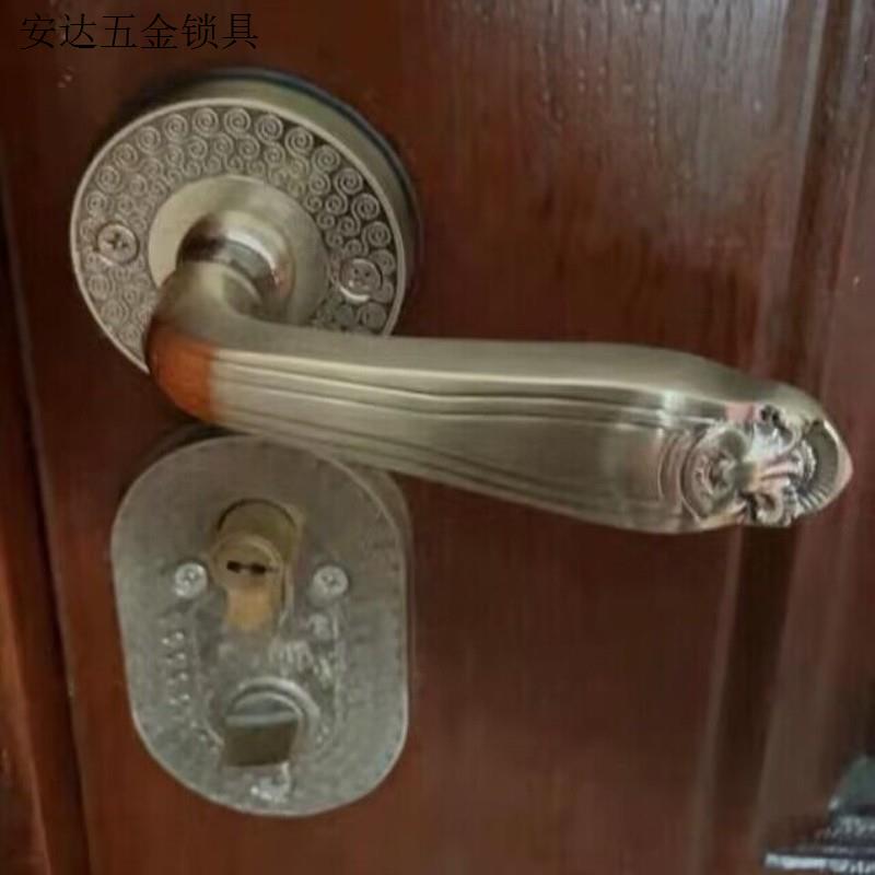 防盗门门拉手单活防盗门把手三孔把手锌合金手柄大门锁仿铜.