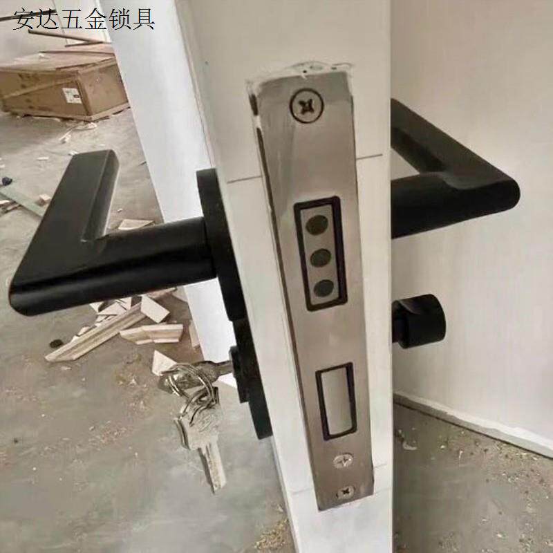 门锁分体手柄家用黑色锁芯锁静音磁吸锁美式锁具门把手门拉手室.