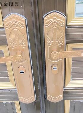 通用型防盗门锁把手别墅门锁孔距235不分左右烤漆黄色左右可调.