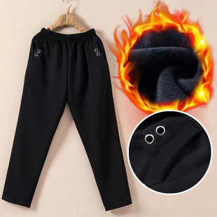 格子裤 冬季 加厚老人保暖棉裤 外穿宽松直筒休闲中年女裤 加绒妈妈裤