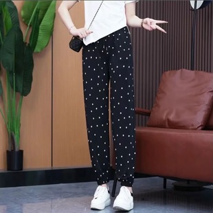 束脚运动九分休闲裤 新款 宽松大码 印花凉凉防蚊裤 女夏季 冰丝裤 薄款