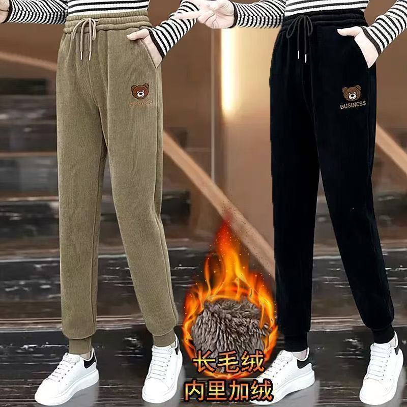 加绒加厚休闲裤女2025秋冬新款大码宽松束脚运动裤保暖棉裤哈伦裤