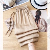 休闲直筒亲肤裤 缎面冰丝高腰垂坠感时尚 女夏季 国风提花醋酸阔腿裤