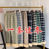 2025秋冬爆加绒加厚羊羔绒格子裤 棉裤 时尚 百搭宽松直筒休闲阔腿裤