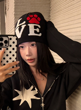 设计感字母LOVE针织帽冷帽秋冬2025新款美式小众百搭包头帽子潮