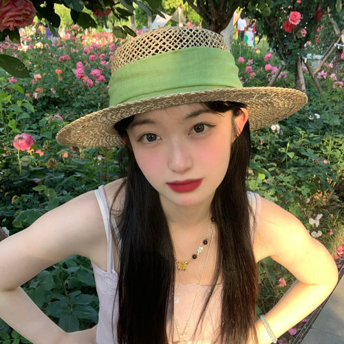 法式英伦镂空编织草帽女