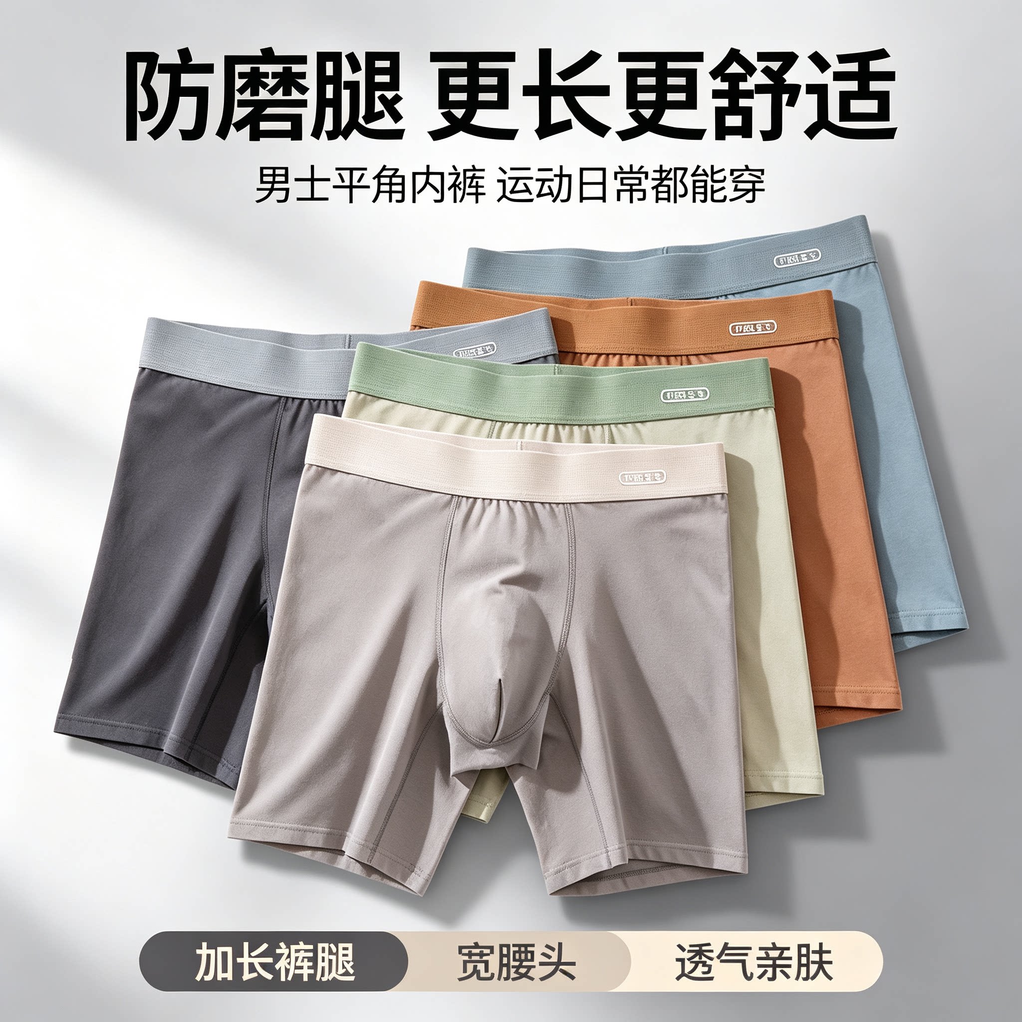 男士运动平角内裤防磨腿纯棉透气