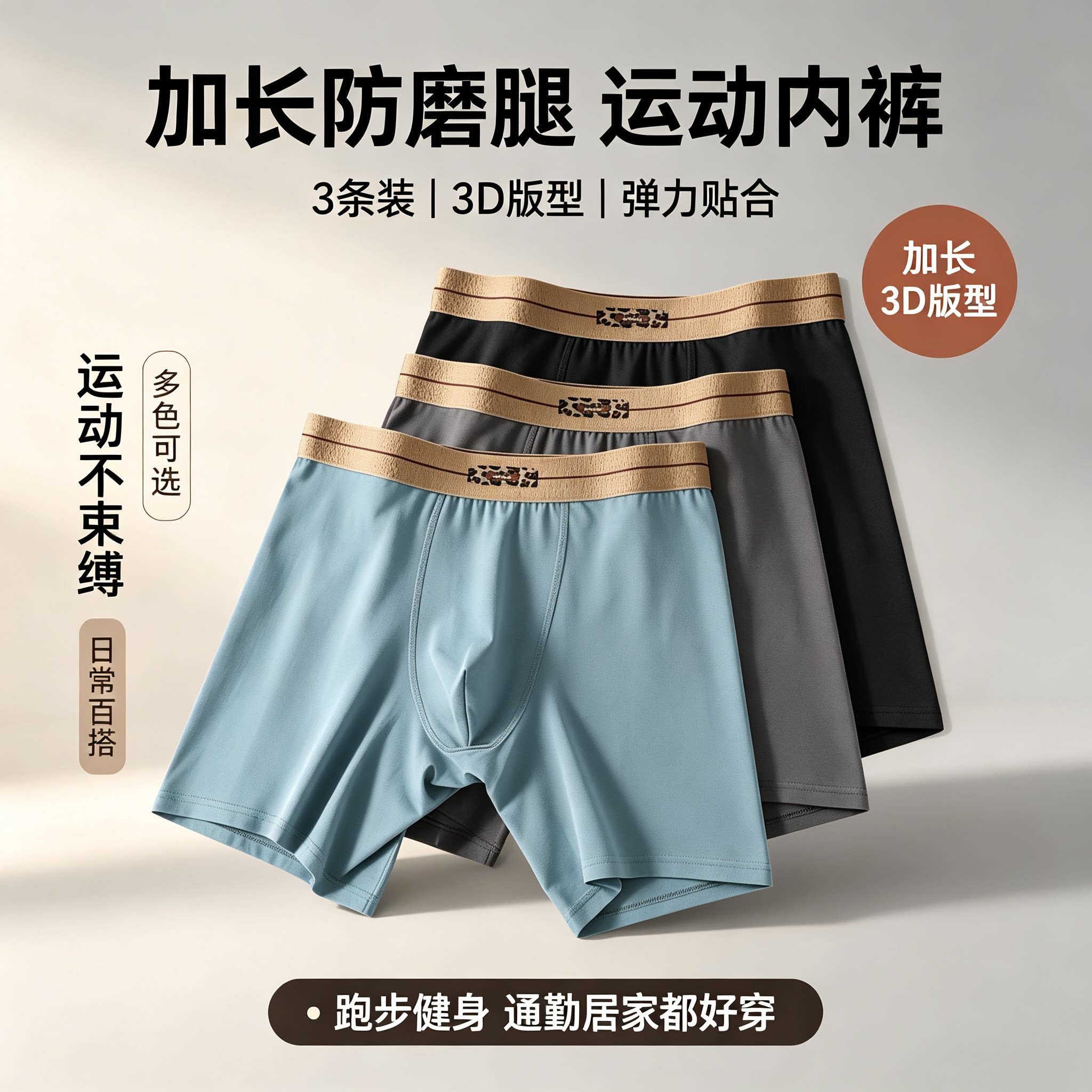 男士透气防磨加长运动内裤四角裤