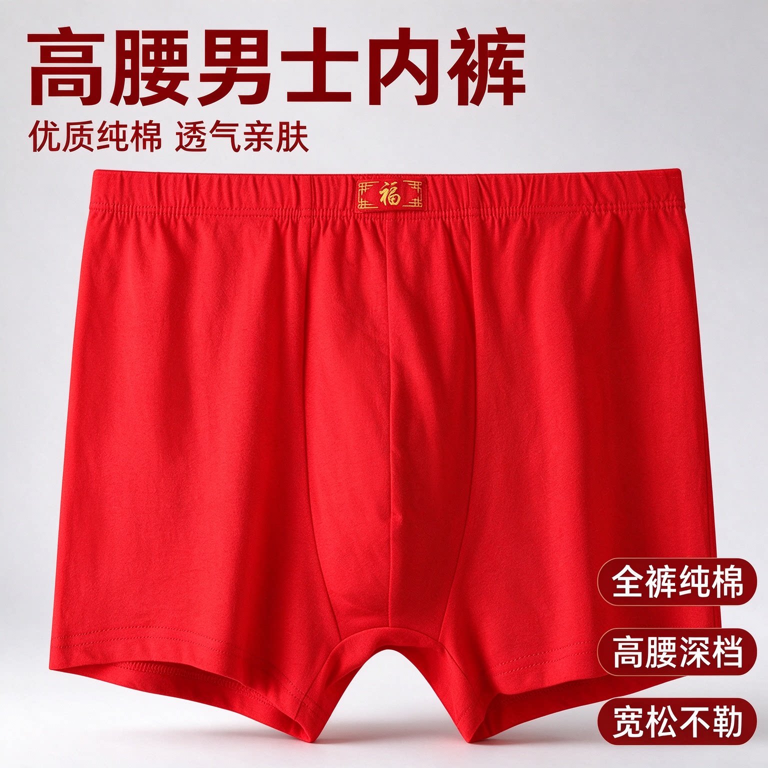 本命年男士红色纯棉透气平角裤