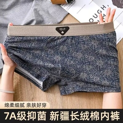 男士纯棉抗菌透气中腰平角内裤