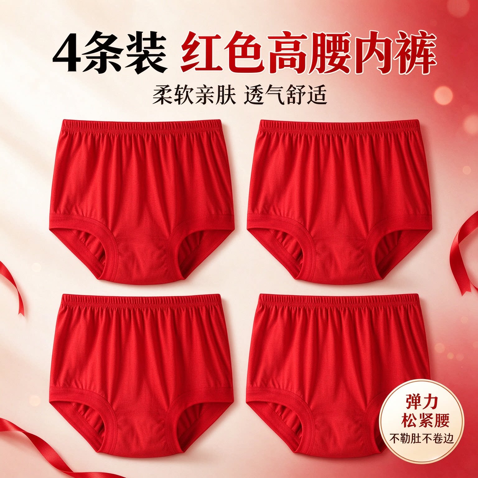 本命年红色女士三角内裤高腰纯棉