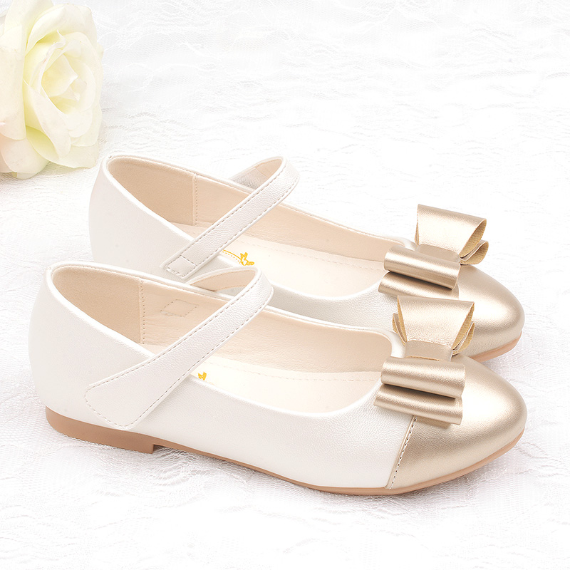 彩文鸟春秋皮鞋女童公主鞋蝴蝶结