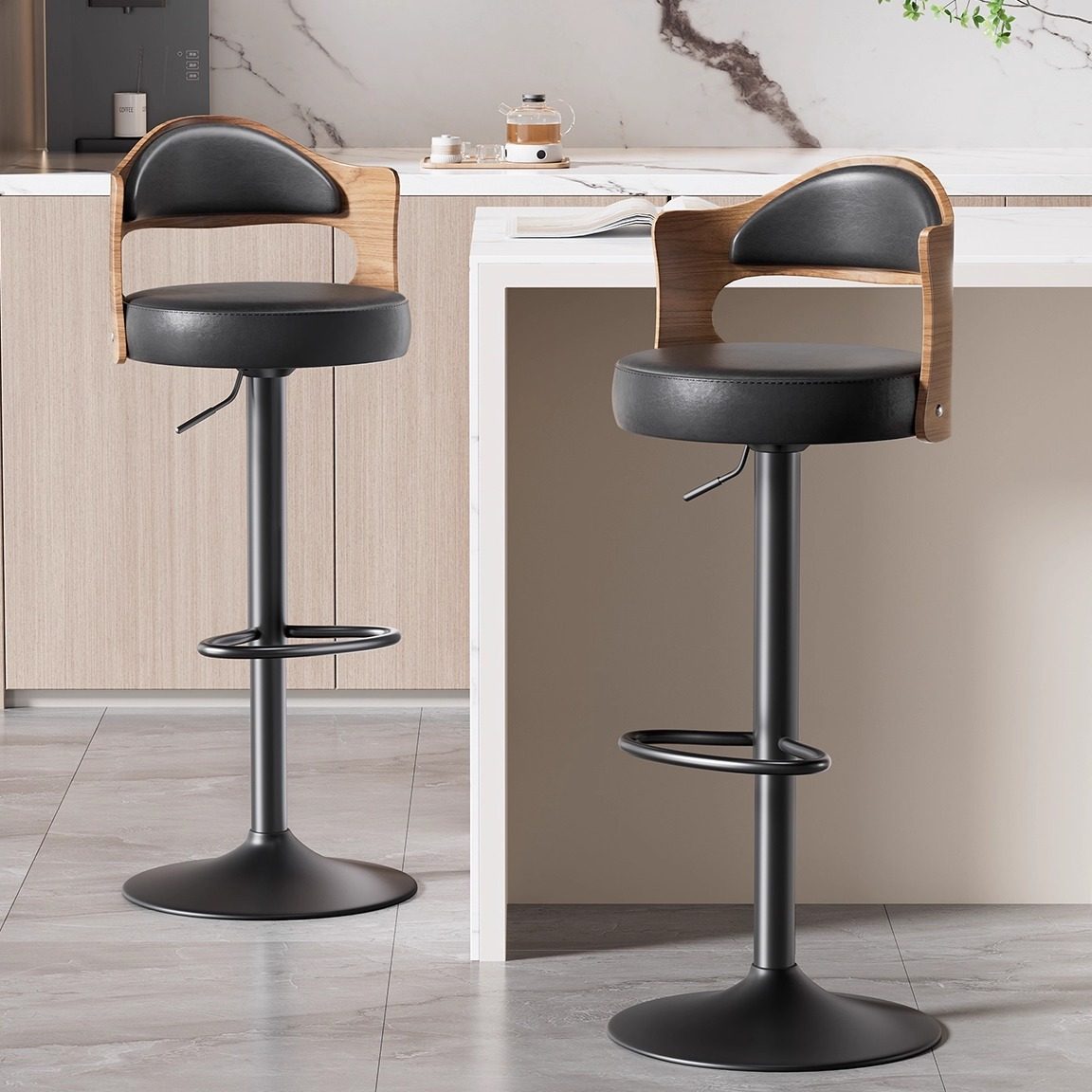 吧台椅升降前台酒吧椅高脚椅实木高吧凳子旋转靠背椅北欧现代简约