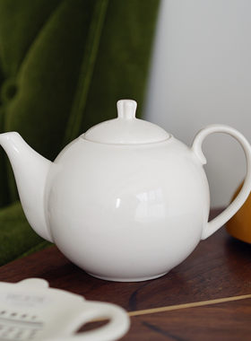 外贸圆形陶瓷白色茶壶简约英式下午茶壶球形耐高温凉水壶泡茶壶