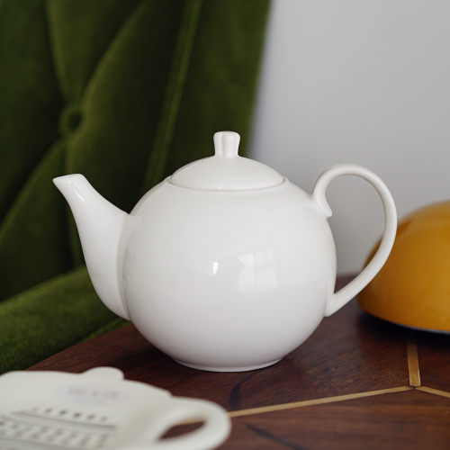 外贸圆形陶瓷白色茶壶简约英式下午茶壶球形耐高温凉水壶泡茶壶