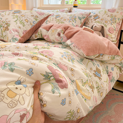 冬季ab面牛奶绒纯棉被套单件