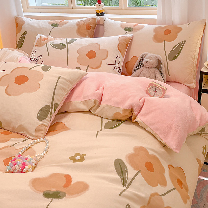 ab面纯棉牛奶绒床上四件套加厚珊瑚法兰绒床单人全棉加绒被套床品,床上用品,床品套件/四件套/多件套,淘宝优惠券,粉丝福利购,淘宝优惠卷