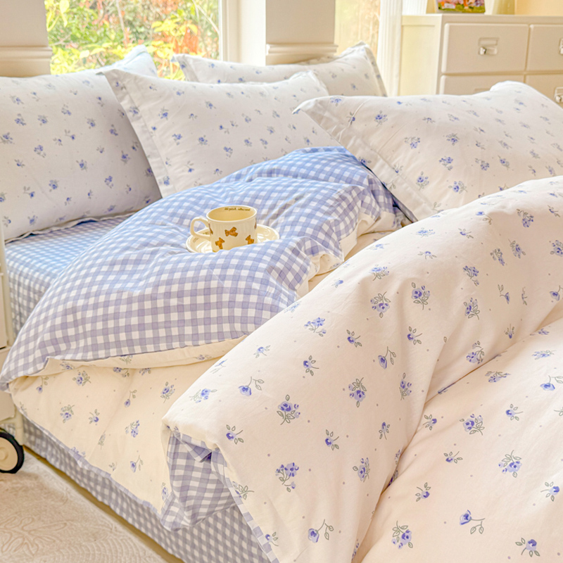 小清新100全棉被套床上四件套