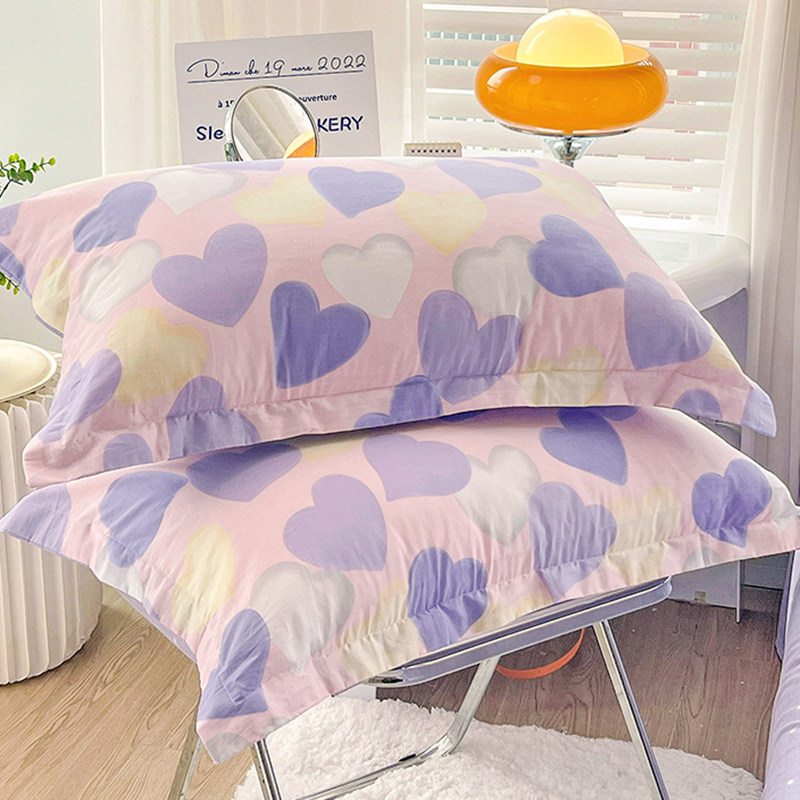 紫霞爱心纯棉枕套一对装