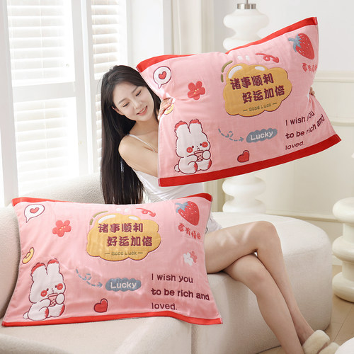 加厚纯棉纱布枕巾枕头盖巾一对装