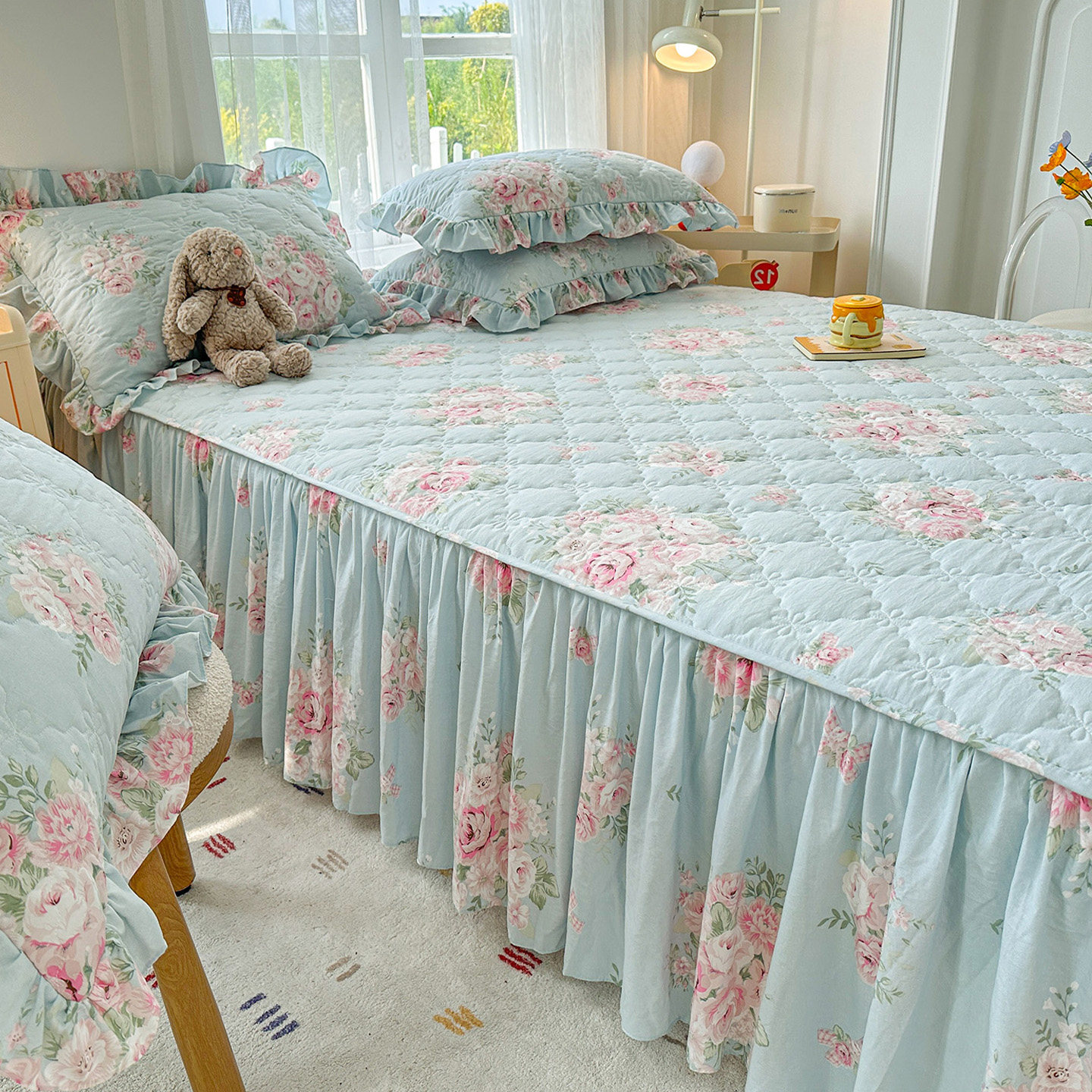 水洗棉夹棉床裙单件四季通用