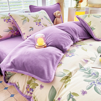 ab面全棉加厚牛奶绒被套单件