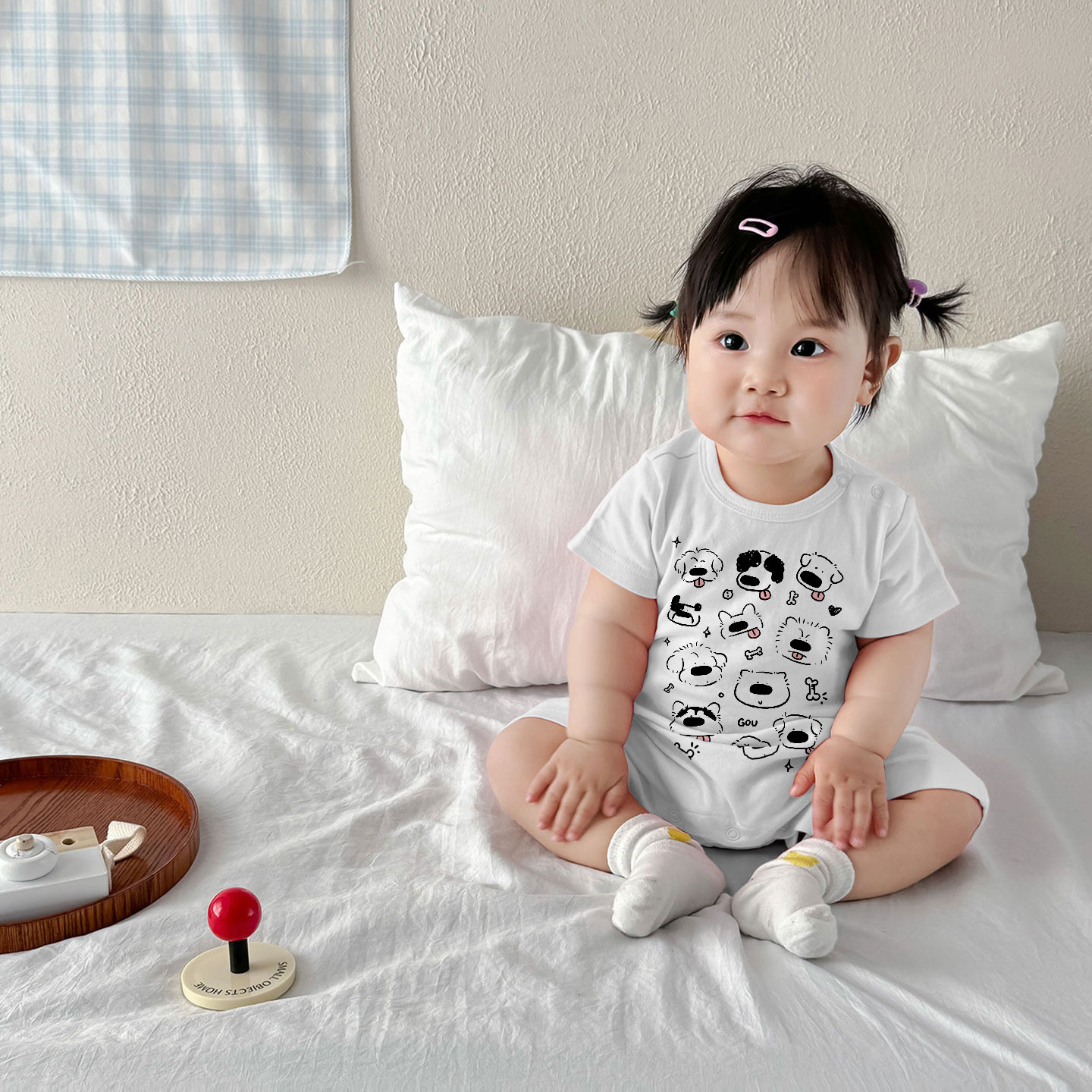 婴儿衣服夏薄款短袖卡通小狗洋气哈衣宝宝夏季纯棉连体衣外出爬服