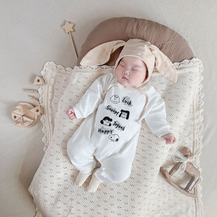 婴儿衣服冬装纯棉长袖加绒加厚婴幼儿小月龄爬服宝宝秋冬季外出服