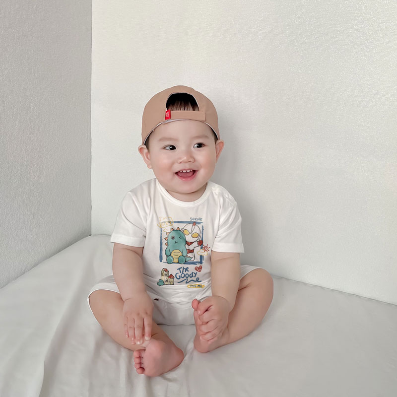 婴儿衣服夏季短袖连体衣a类纯棉薄款男童宝宝百天奥特曼哈衣爬服