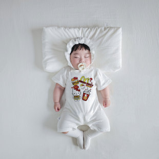 婴儿夏季连体衣短袖哈衣纯棉薄款衣服小月龄女宝宝爬服夏天外出服