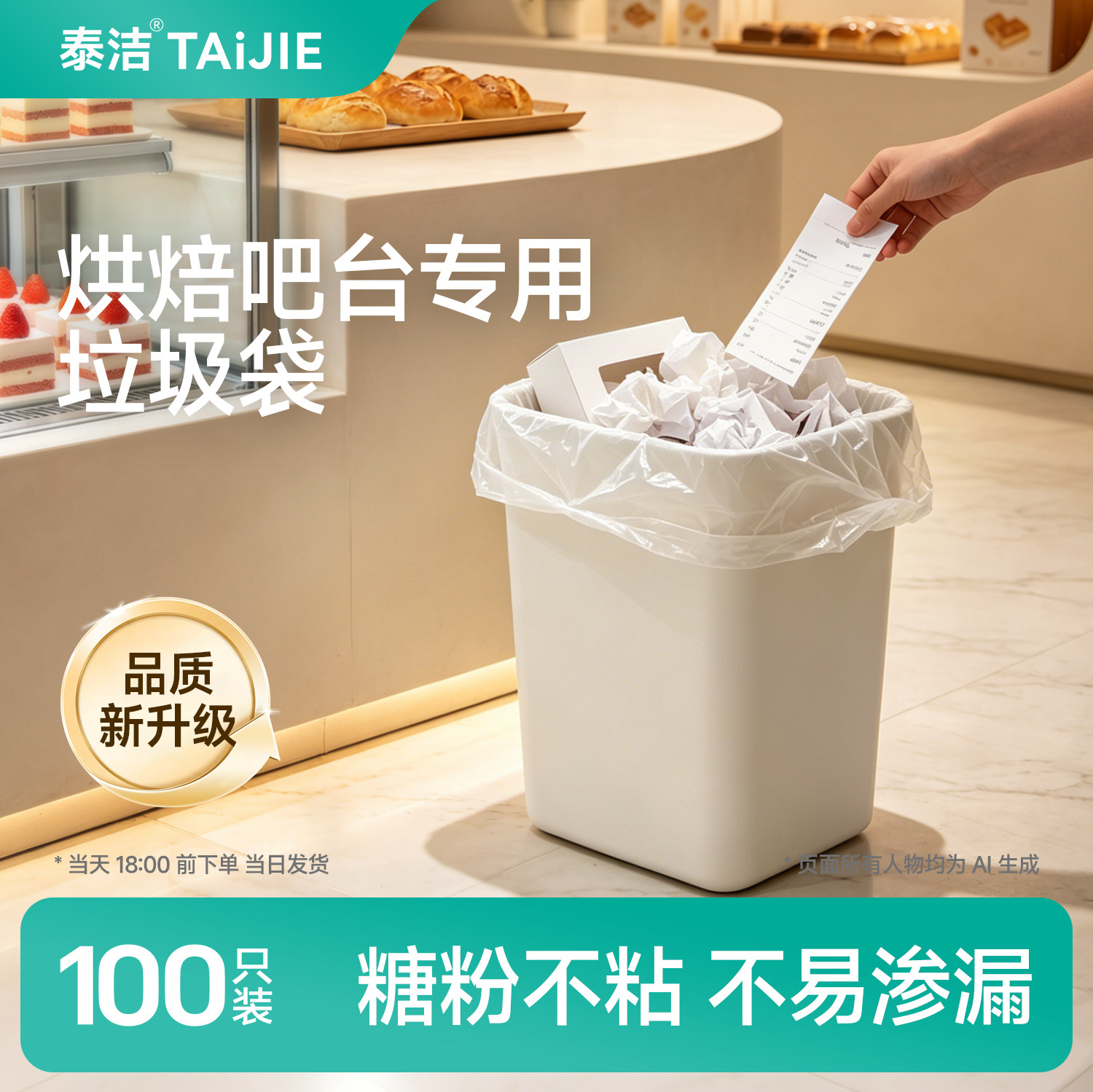 泰洁烘焙店专用垃圾袋大号加厚特厚防刺穿防漏白色透明塑料袋商用