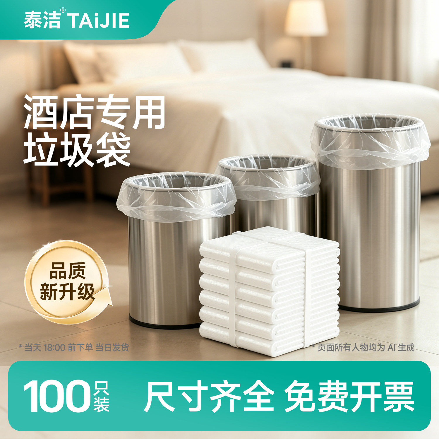泰洁酒店专用垃圾袋大号加厚特厚保洁白色透明塑料袋商用民宿客房