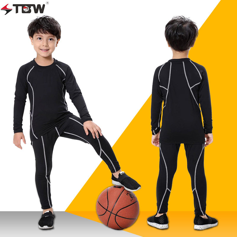 紧身衣男运动训练长袖篮球衣套装篮球运动服装男童加绒保暖运动服