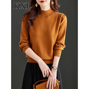 半高领软糯打底衫女2024新款秋冬小个子宽松遮肚子毛衣针织衫上衣