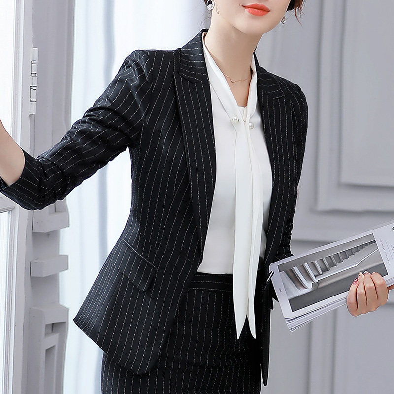 2024 비즈니스 착용 여성 정장 세련된 슬림 스트라이프 정장 여성 비즈니스 화이트 칼라 작업복 학생 정장