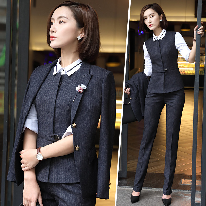 직장 여성을 위한 스트라이프 정장 슈트 전문복 패셔너블한 화이트칼라 슈트 비즈니스 정장 여성 고급 작업복 가을