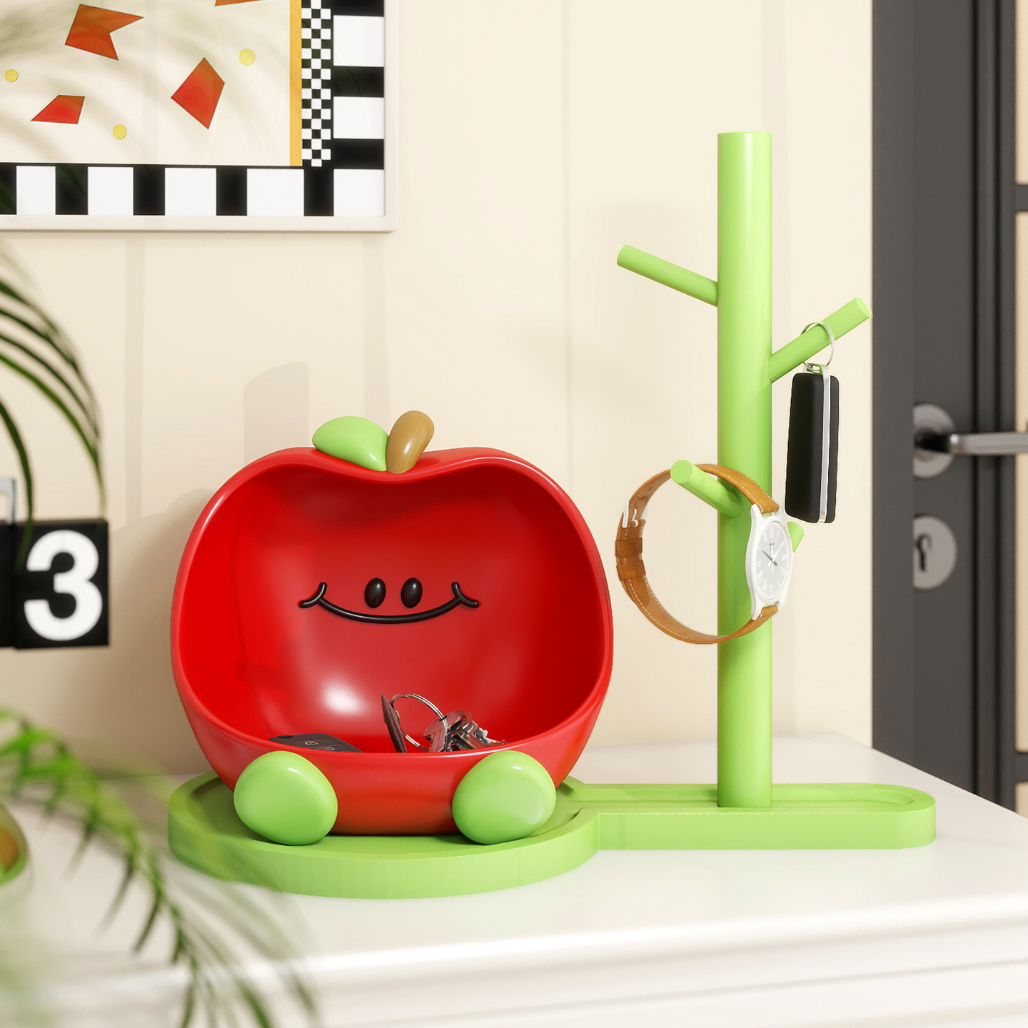 红苹果钥匙收纳摆件卡通可爱创意