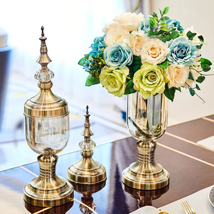 现代轻奢高级感玻璃花瓶摆件客厅插花餐桌面玄关电视柜高档装饰品