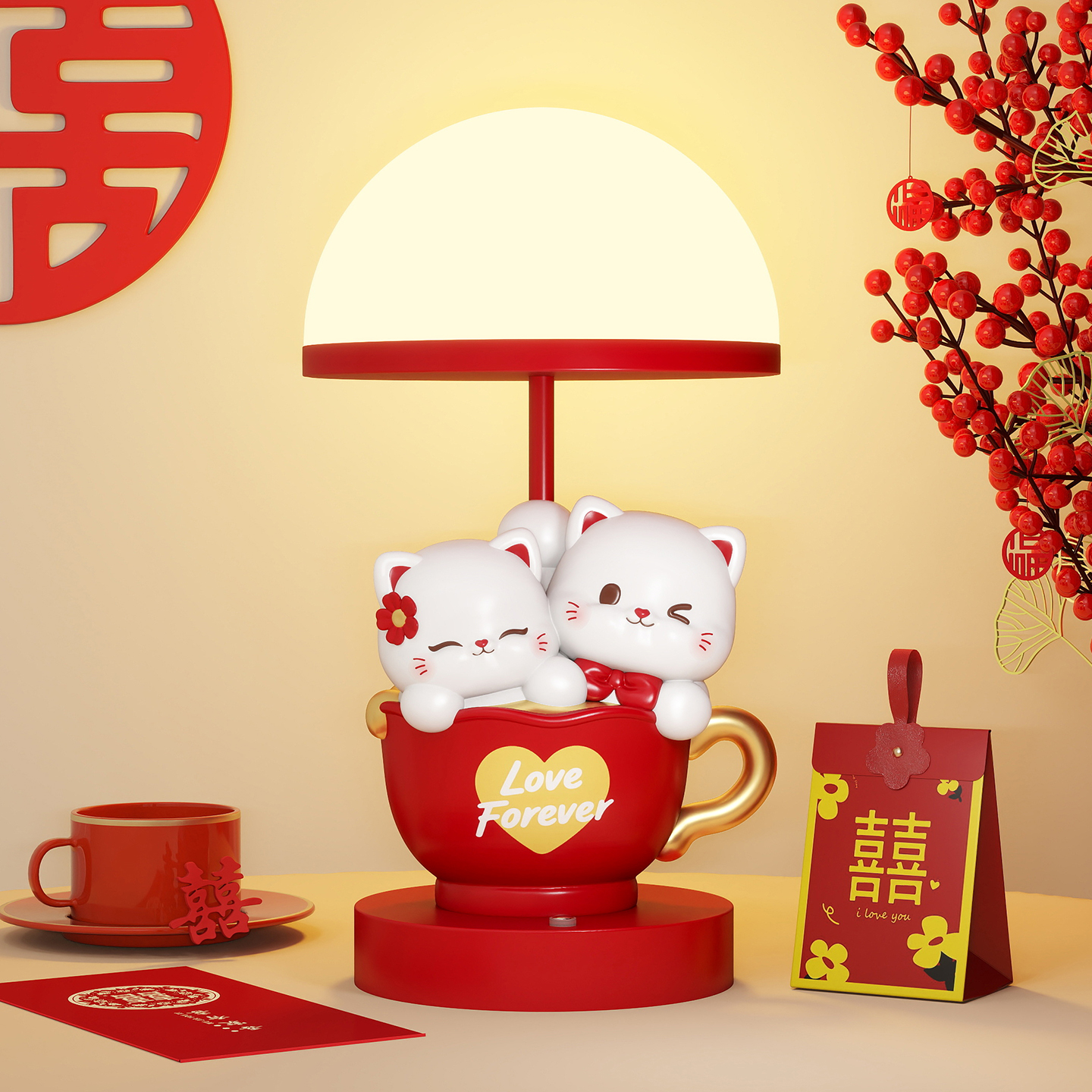 卡通猫长明灯一对结婚礼物送新人新娘创意可爱闺蜜订婚新婚房装饰