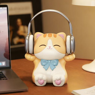 可爱小橘猫手机支架耳机工位情绪治愈摆件书房桌面装饰品生日礼物
