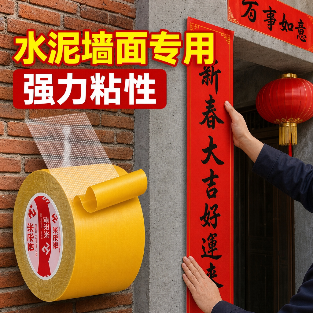 水泥粗糙墙面网格双面胶带农村自建房大门贴春联门幅婚庆装饰无痕