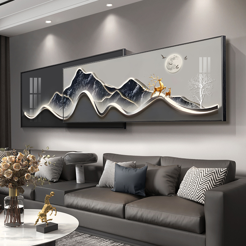 轻奢沙发背景墙装饰画背有靠山