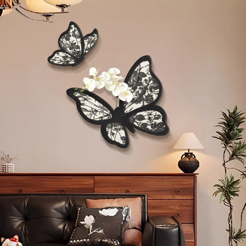 黑白蝴蝶电视背景墙装饰画法式中古风客厅挂画卧室立体砂岩挂件画,家居饰品,现代装饰画,淘宝优惠券,粉丝福利购,淘宝优惠卷