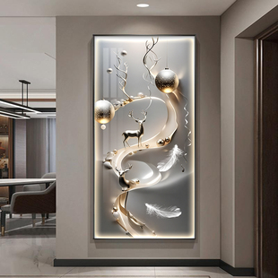 轻奢进门入户玄关装饰画高级感走廊过道挂画现代简约麋鹿玄关壁画