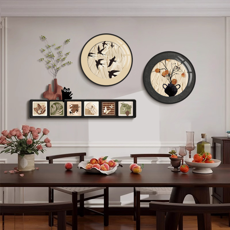 法式中古风客厅装饰画沙发背景墙复古圆形壁画餐厅茶室高级感挂画图片