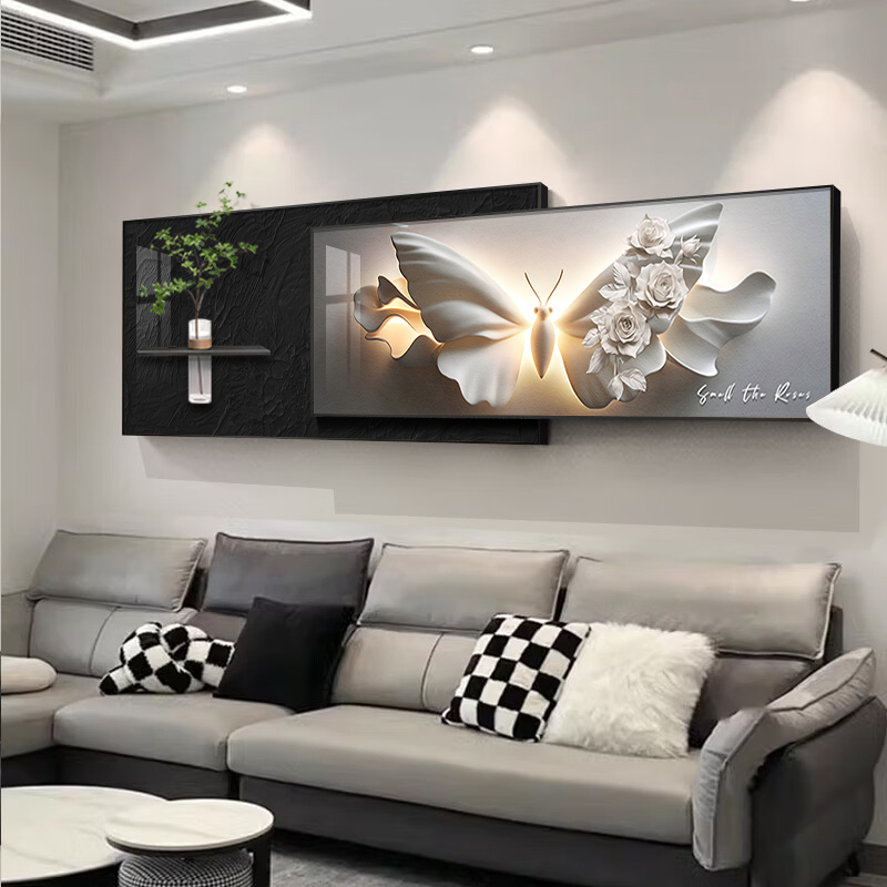 现代简约客厅装饰画 画黑白极简抽象艺术叠加挂画 画高级感沙发背