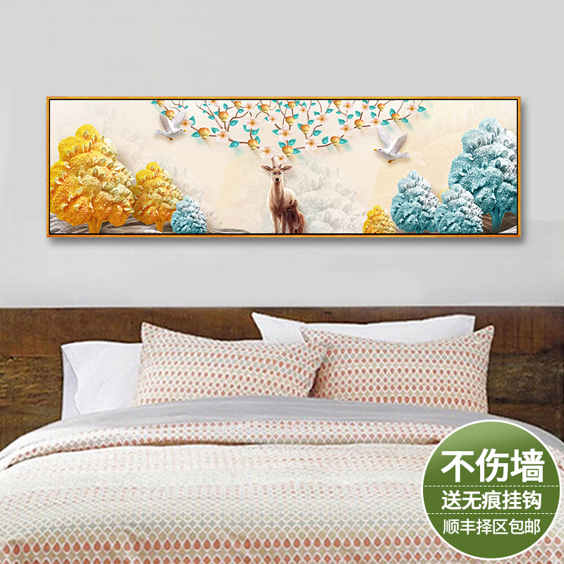 现代卧室装饰画新婚礼物简约床头挂画北欧客厅酒店宾馆发财鹿壁画图片